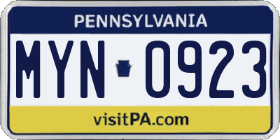PA license plate MYN0923