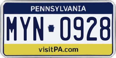 PA license plate MYN0928