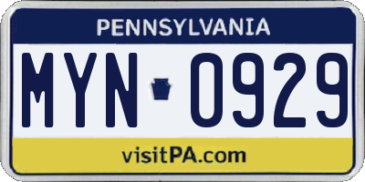 PA license plate MYN0929