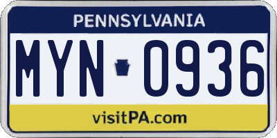 PA license plate MYN0936