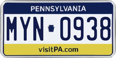 PA license plate MYN0938