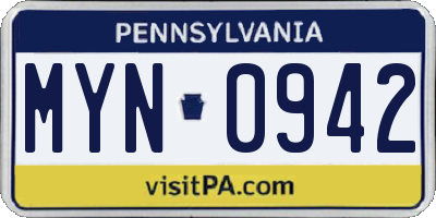 PA license plate MYN0942