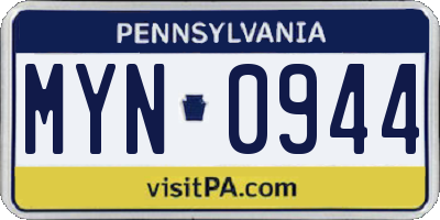 PA license plate MYN0944