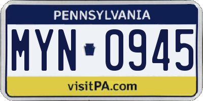 PA license plate MYN0945