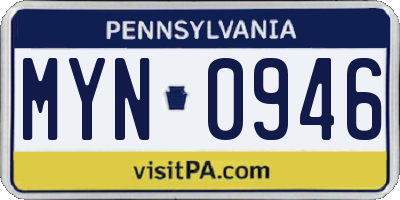 PA license plate MYN0946