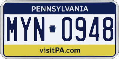 PA license plate MYN0948
