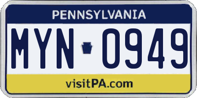 PA license plate MYN0949