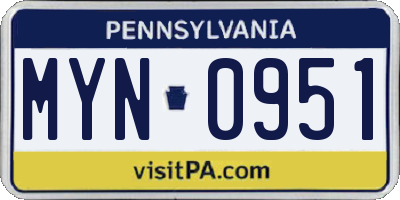 PA license plate MYN0951