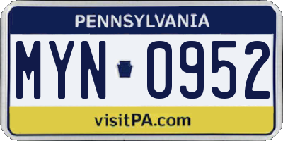 PA license plate MYN0952