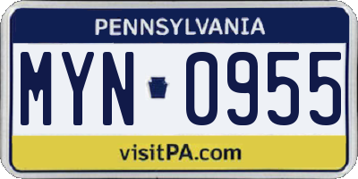 PA license plate MYN0955