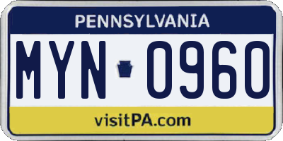 PA license plate MYN0960