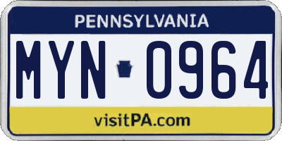 PA license plate MYN0964