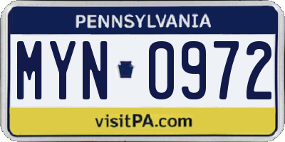PA license plate MYN0972