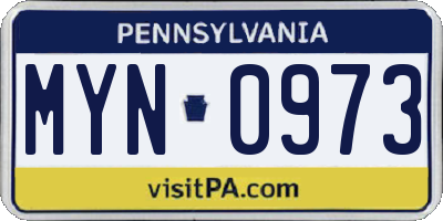 PA license plate MYN0973