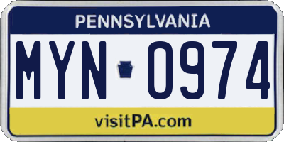 PA license plate MYN0974