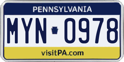 PA license plate MYN0978