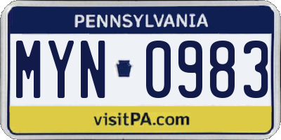 PA license plate MYN0983