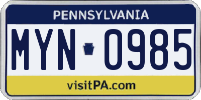 PA license plate MYN0985