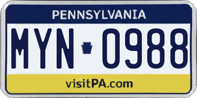 PA license plate MYN0988