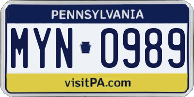 PA license plate MYN0989