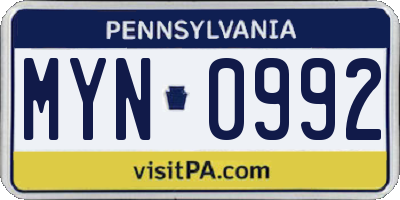 PA license plate MYN0992