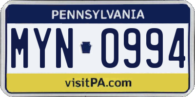 PA license plate MYN0994