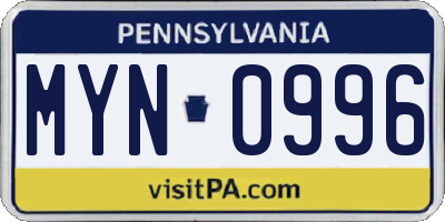 PA license plate MYN0996