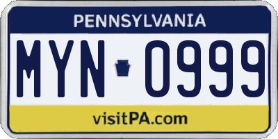 PA license plate MYN0999