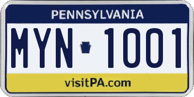 PA license plate MYN1001