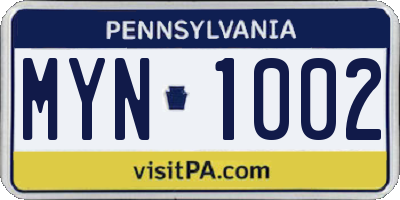 PA license plate MYN1002