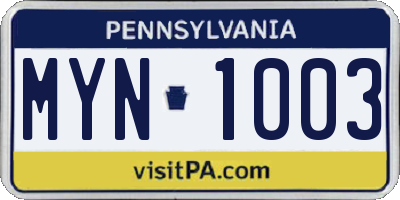 PA license plate MYN1003