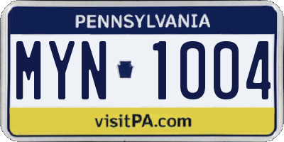 PA license plate MYN1004