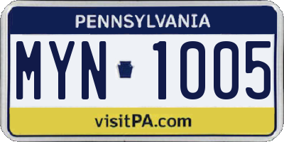 PA license plate MYN1005