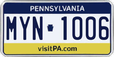PA license plate MYN1006
