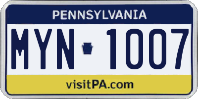 PA license plate MYN1007