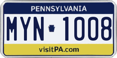 PA license plate MYN1008