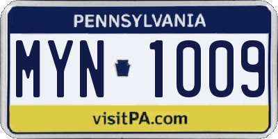 PA license plate MYN1009