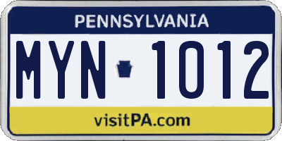 PA license plate MYN1012