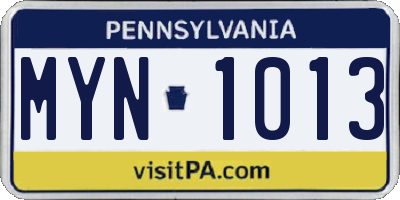 PA license plate MYN1013