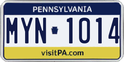 PA license plate MYN1014