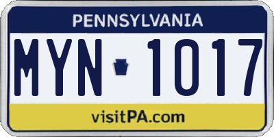 PA license plate MYN1017