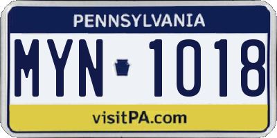 PA license plate MYN1018