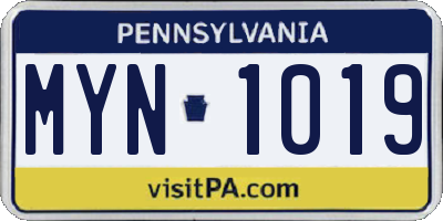 PA license plate MYN1019