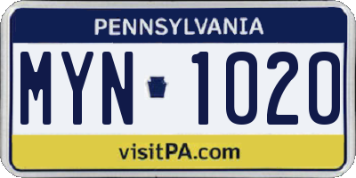 PA license plate MYN1020