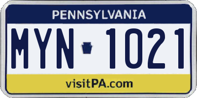 PA license plate MYN1021
