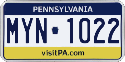 PA license plate MYN1022