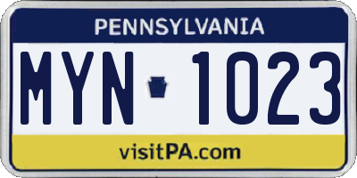 PA license plate MYN1023