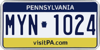 PA license plate MYN1024