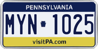 PA license plate MYN1025