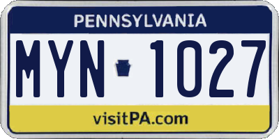 PA license plate MYN1027